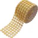 YYaaloa Crafts Faux Diamond Bling Wrap 4" x 10 Yards 6 Rows Gold Flower Pattern Faux Rhinestone Crystal Mesh Ribbon Roll for Wedding, Party, Centerpiece, Cake, Vase Sparkling Decoration (Gold)