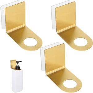 Segbeauty Non-Drilling Adhesive Bottle Holder, 3pcs Bathroom Bottle Dispenser Holder, Dia 1.1" 2.8cm Lotion bottle Wall Mount, Rustproof Shampoo Bottle Holder Wall Hanging Rack for Kitchen Toilet Gold