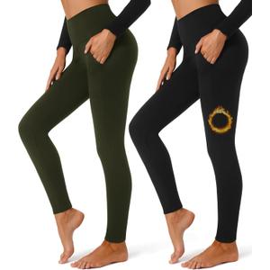 FULLSOFT 2 Pack Fleece Lined Leggings with Pockets for Women High Waisted Thermal Winter Yoga Pants for Workout Running (Large-X-Large)