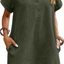 Zeagoo Womens Cotton Shirt Dress Summer Casual Short Sleeve Button Down Beach Cover Up Shirts with Pockets (Medium, Army Green)