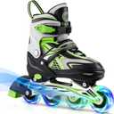 Gonex Inline Skates for Girls Boys Kids, Adjustable Skates Outdoor Blades Inline Roller Skates for Children Teens Women with Light Up Wheels for Indoor Outdoor Backyard Skating (L - Youth (4Y-7Y), Green)