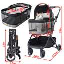 ROODO 2026 Upgraded Version 3-in-1 Dog Cat Stroller with Detachable Carrier Folding Lightweight Portable Travel Pet Gear All-Terrain Puppy Doggie Kitty Bunny Stroller for 35 lbs(Grey Lattice)