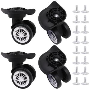 Luggage Wheels Replacement Kit, Suitcase Wheels Replacement with Screws, 360 Rotation Spinner Wheel, Mute Double Row Swivel Wheel for Luggage Suitcase Trolley (Black, 4PCS)