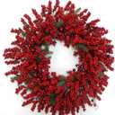 Christmas Wreath for Front Door 24 Inch Artificial Christmas Wreath, with Pine Needles, Red Berries Create a Warm Holiday Ambiance, for Indoor/Outdoor Christmas Holiday Decor(with Hook)