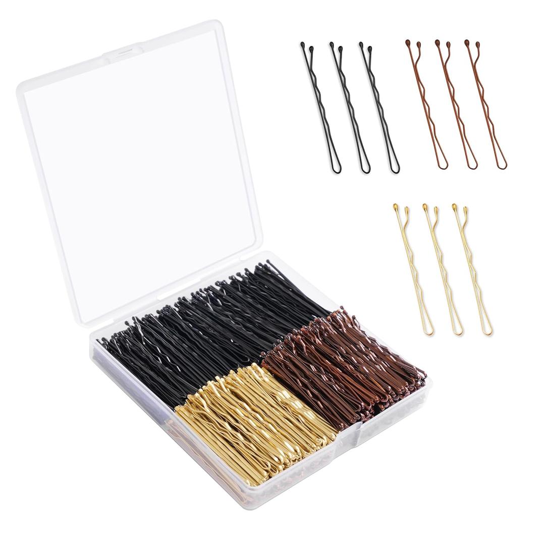 Bobby Pins 360 Pcs Brown Blonde Black Hair, 2 Inch Premium Secure Hold, Bulk with Storage Box, Women & Girls Styling (1 Count (Pack of 360))