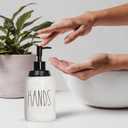 Modern Farmhouse Ceramic Dishes and Hands Soap Dispenser Set for Kitchen | Stainless Steel Pumps | 14oz, White Bottles | Kitchen Dcor for Counter