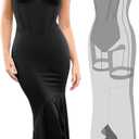 Popilush Corset Dress Built in Shapewear - Formal Dress for Women Deep V Neck Maxi Slip Bridesmaid Dresses for Wedding (Black)