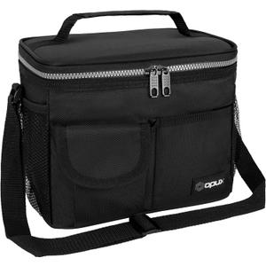 opux Insulated Lunch Bag for Men Women, Leakproof Black Lunch Box for Work, Portable Soft Lunch Cooler Bag with Shoulder Strap, Adult Lunchbox Lunch Pail for Kid Boy Girl School, 14 Can/8L