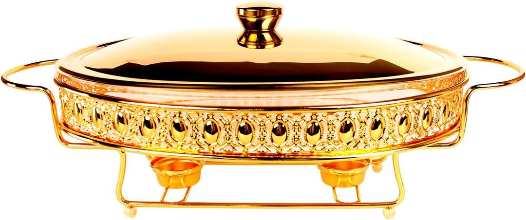 Casserole Dish 13" x 9" Glass Baking Dish with Stainless steel Lid and rack, Golden oval 2.5 Qt Large Baking Pan For Casserole & Lasagna, Microwave Dishwasher Freezer Oven Safe