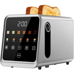 Touch Screen Toaster, 2 Slice, Smart Digital with 1-Touch Memory, 1.5" Wide Slots for Bagels, Brushed Stainless Steel, 900W (Silver + Black)