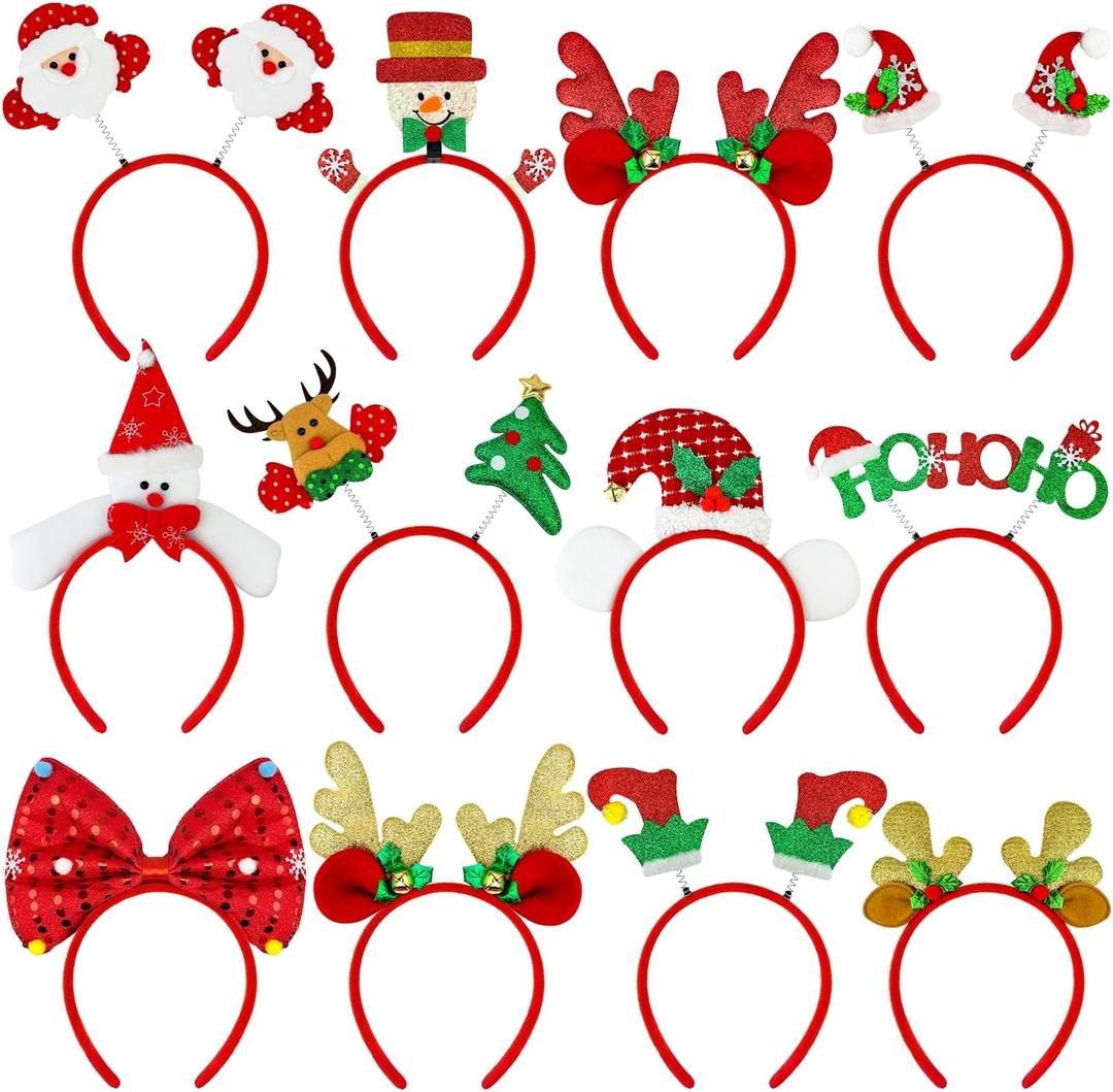 Christmas Headbands Hat Toppers Bulk 24 PCS, Christmas Headwear Party Favors Gifts-One Size Fits All, Holiday Friendsmas Decor Photo Props for Costume Outfit, Office Class Giveaways Games Prizes