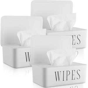 3 Pcs Large Baby Wipes Dispenser Refillable Wipe Holder with Lid Toilet Wipes Container for Bathroom Tissue Paper Storage Box for Home Office Cars (White,Small)