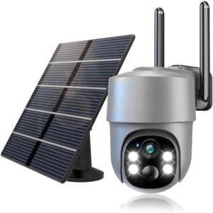 4G LTE Cellular Security Camera Security Cameras Wireless Outdoor Solar-Powered with 360 Pan & Tilt Surveillance,Pir Motion Detection,2K Color Night Vision,2-Way Audio,Siren,IP66,Built in Sim Card (Grey)