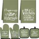 Sratte 6 Pcs Kitchen Decor Accessories Set Farmhouse Towels Pot Holders Oven Mitts Set 2 Dish Towels 2 Potholders 2 Cooking Mittens Oven Glove for Baking Cooking Supply (Green, Kitchen)