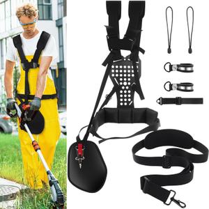2 Pcs Trimmer Shoulder Strap Padded Belt Double Garden Lawn Mower Nylon Belt Long Trimmer Strap Weed Strap Reliable Shoulder Strap for Weed Eaters Brush Cutters Trimmers Leaf Blowers (Black)