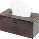 Rectangular Tissue Box Cover Decorative Wood Facial Tissue Holder with Hinged Lid Napkin Dispenser in Antique Style