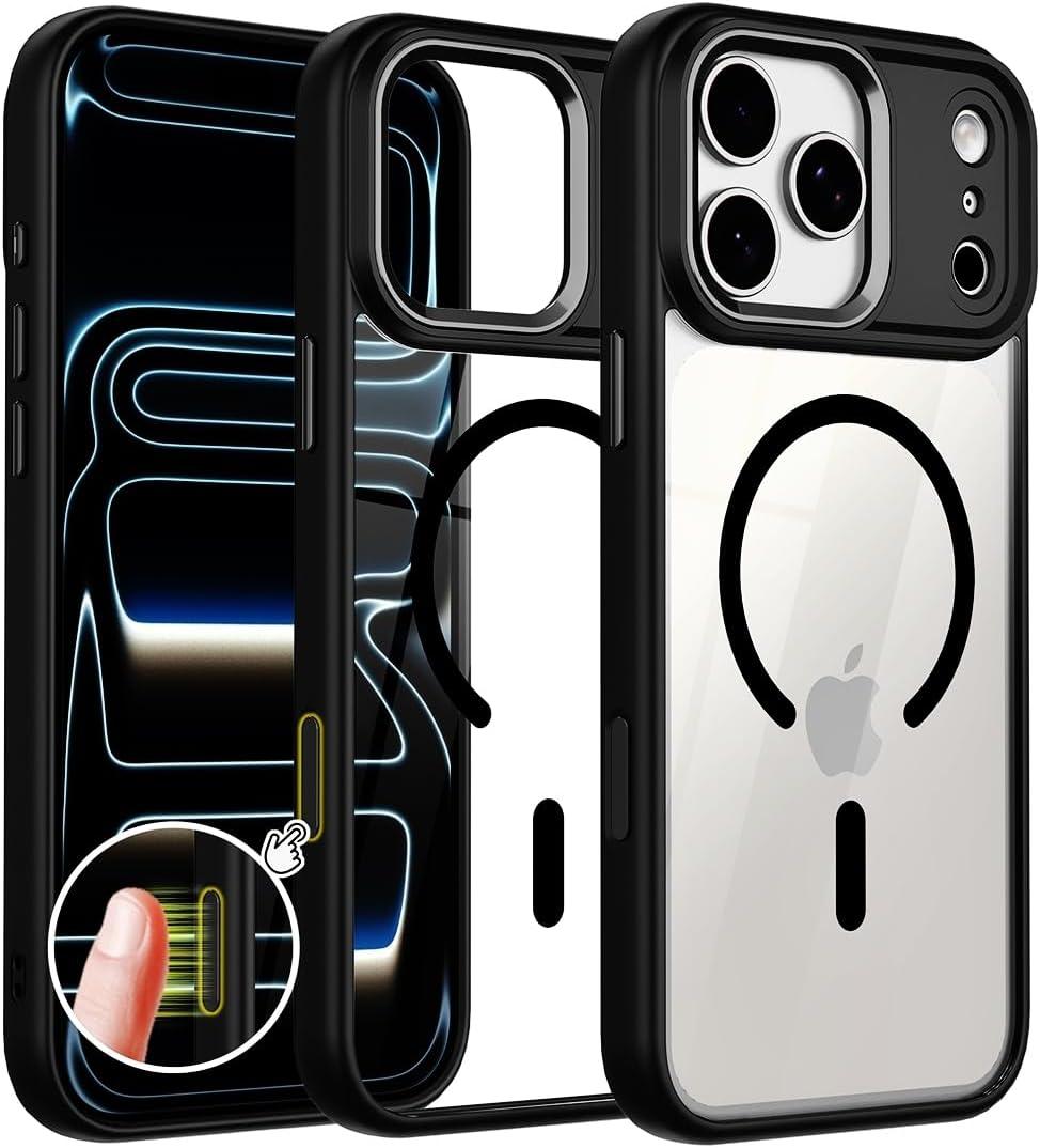 Magnetic for iPhone 17 Pro Max Case for MagSafe [AI Side Camera Button] Drop Protection Protective Cover Anti Yellowing Shockproof Clear Back for 17 Pro Max Phone case (Black)