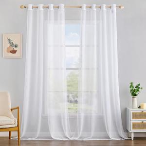MIULEE 2 Panels Solid Color White Sheer Curtains 120 Inch Length Set, 10 ft Extra Long Curtains Elegant Grommet Light Filtering Window Voile Drapes/Treatment for Bedroom Living Room W54 x L120 Inch