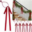 Dingion 16 Pcs Red Velvet Bow Christmas Garland Ties for Banister Xmas Swag Bow Ribbon Decor Stair Twist Ties Vintage Banister Wrap Railing Holder for Holiday Rail Socks Banner Rail Decor