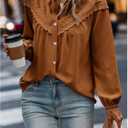 Floerns Women's Lace Eyelet Button Down Peasant Blouses Dressy Casual V Neck Long Sleeve Fall Tops, Large