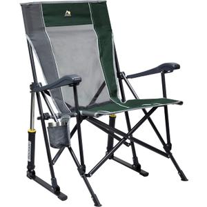 GCI OUTDOOR Roadtrip Rocker Camping Chair | Portable, Folding Rocking Chair with Solid, Durable Armrests, Drink Holder & Comfortable Extended Backrest  Hunter Green