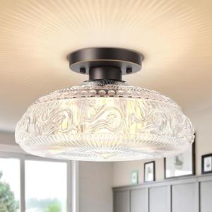 11 inch Semi Flush Mount Ceiling Light Fixture, Upgraded Larger Hallway Light Fixtures, Bronze Light Fixture Indoor Hanging Light for Bedroom Bathroom Kitchen Porch, Bulbs Not Included (Coffee)