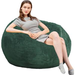 Bean Bag Chair 3Ft Luxurious Faux Rabbit Fur Memory Foam Bean Bag Chairs for Adults/Teens with Filling,Ultra Soft Faux Fur Fabric, Round Fluffy Sofa for Living Room Bedroom College Dorm (Dark Green)