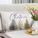 Neutral Merry Christmas Tree Pillow Covers 12x20 Double-Sided, Rustic Christmas Decor, Cozy Winter Abstract Pine Tree Lumbar Pillow Covers for Home Bedroom Living Room