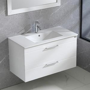 wonline 36" Wall Mounted Bathroom Vanity Set Two Drawers Storage Cabinet with Ceramic Vessel Sink Combo Chrome Faucet White