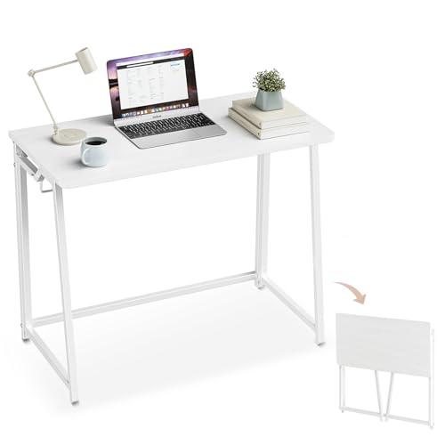 POLWKZU Folding Desk Small Foldable Desk for Small Space, 31.5 Inches Writing Computer Desks in Study, Home Office Foldable Office Desks for Bedroom, White