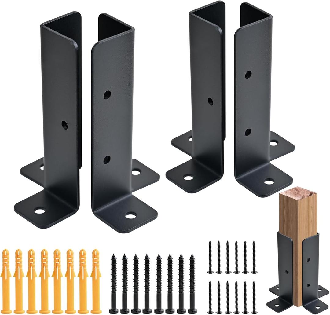 4 PCS Adjustable Deck Post Anchor Base Brackets Fit 1.5x1.5,2x2,2x4,4x4 Post, Wood Fence Pergola Post Base Brackets Kit for Decking, Fencing, Pergola, Railing, Mailbox Mount, Patio Covers