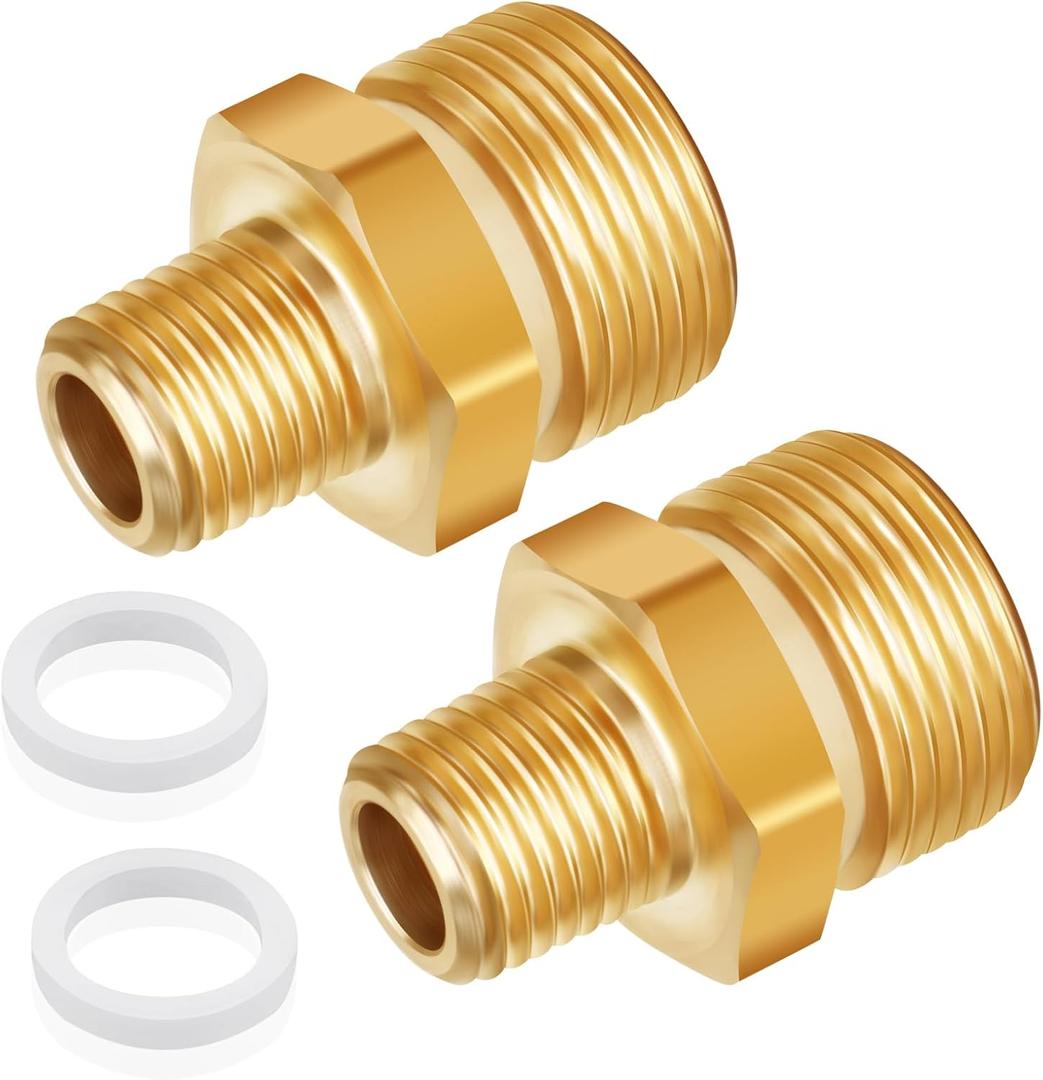 Boltigen M22 x 1/4NPT Pressure Washer Adapter, 2PCS Brass Hex Nipple Power Washer Coupler, 1/4NPT Female to M22-14 Male Brass Fitting 4800PSI
