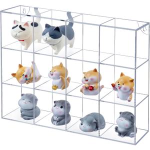 MyGift Clear Acrylic Wall Mounted Display Case for Collectibles, Funko Pop Shelves, Mini Figures, Crystals & Stones - 12 Compartment Shadow Box Shelf Organizer with Secure Mounting (15.5" W x 11.5" H)