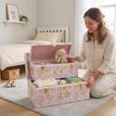 Rool Floral Decorative Storage Trunk Set of 2 Pink Metal Keepsake Trunks with Gingham Fabric Lining, Stackable for Baby's Room and Gifts (Pink)