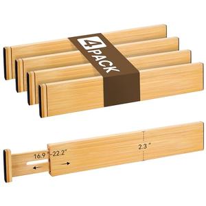 Bamboo Drawer Divider Set of 4, Adjustable Spring-Loaded Drawer Organizer (16.9"-22.2"), 2.3" Height, Suitable for Kitchen, Desk, Bathroom, Clothing, and Miscellaneous Drawer Organization, Natural