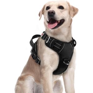 Rabbitgoo Dog Harness Medium Sized, No Pull Dog Vest with 3 Buckles, Adjustable Soft Padded Pet Harness with Easy Control Handle and Reflective Strips, Black, M