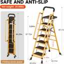 6 Step Ladder with Tool Platform,Folding Step Stool with Handrails,Sturdy& Portable Steel Ladder with Wide Pedal,Portable Safety Ladder for Adults Painting Home Outdoor Garage (Yellow Color)