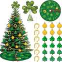 Ceenna 51 Pcs St. Patrick's Day Tree Decorations Set with 48 Shamrock Irish Coins Hanging Ornaments 5.9'' Double Season Clover Treetopper and 40'' Reversible St. Patrick's Day Tree Skirt