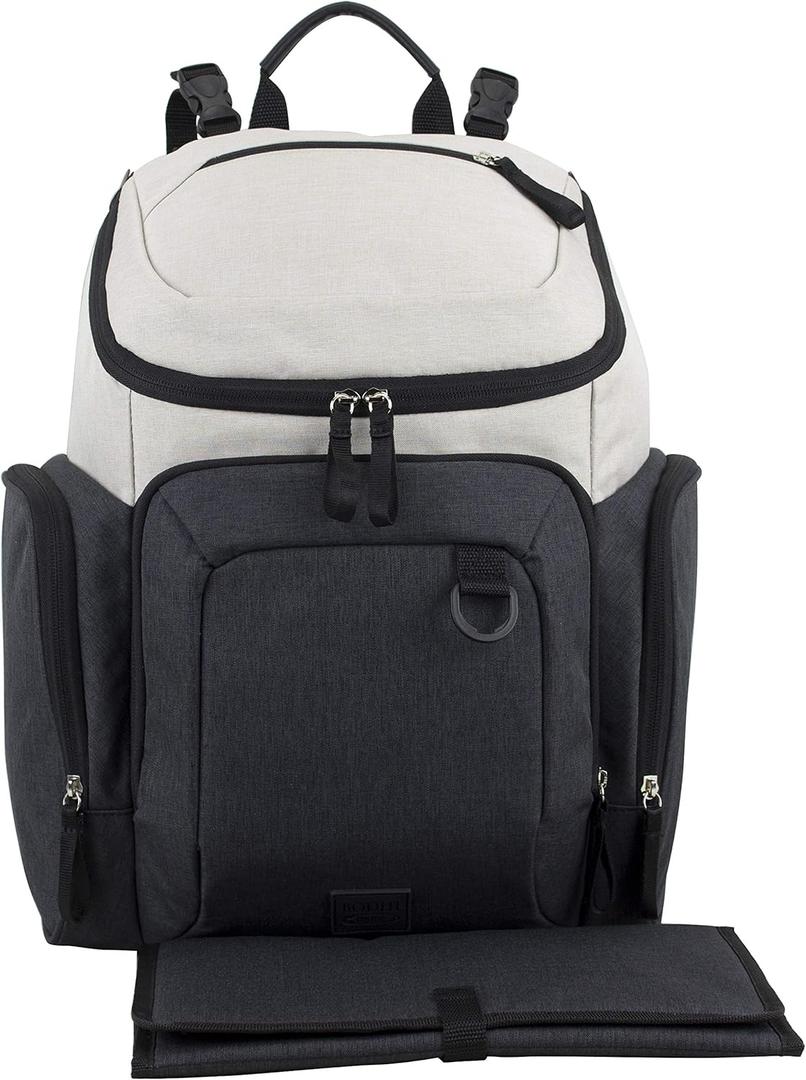 BODHI Baby Tech Top Loader Diaper Bag Backpack with removable changing pad, Unisex, for Moms and Dads - Oatmeal/Black Combo Chambray