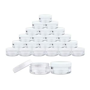 Beauticom 90 Piece 5g/5ml Round Acrylic Clear Jars with Lids for Cosmetics, Lotion, Creams, Make Up, Beads, Charms, Rhinestones, Accessories and Much More! (White Lid)