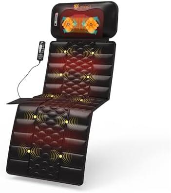 Massage-Mat, Detachable Neck Massager, Full Body Vibration Heating, Massage Pad with 10 Vibrating Motors and 9 Speed Settings for Home Office Use, Black