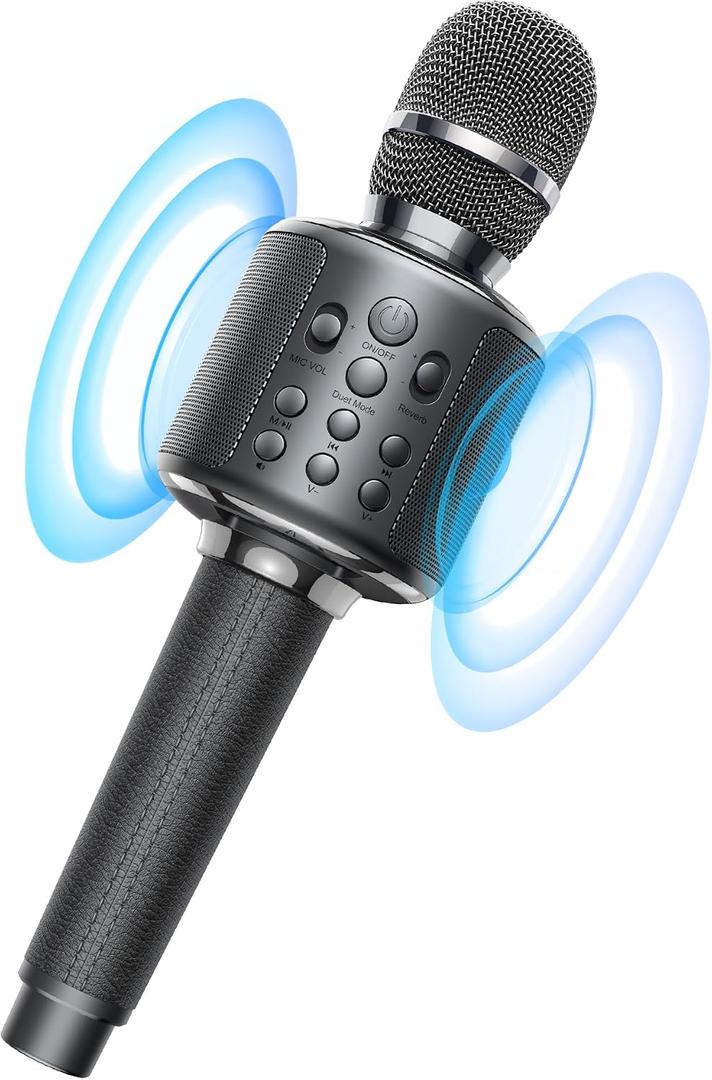 MetFut Wireless Bluetooth Karaoke Microphone, Built-in Loud Speaker for 10H Playback, Add Reverb/Duet Mode/Earbuds Monitoring, Portable Karaoke Machine for Entertainment & Singing Practice (Gray)