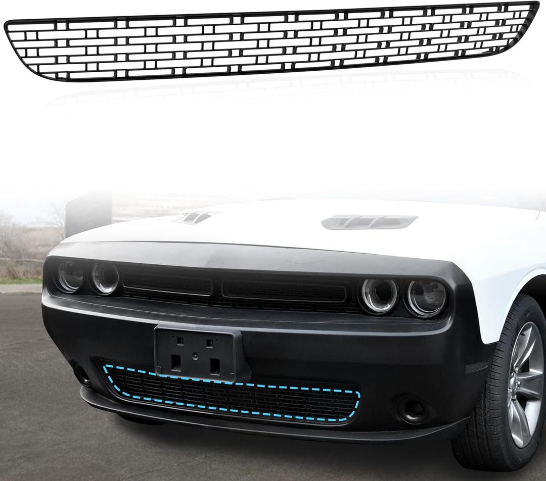 Front Lower Grille for 2015-2023 Dodge Challenger, Front Bumper Central Grill Black Molding Grid Guard for Dodge Challenger GT/R/T/SXT 2015-2023 Accessories, Replace #CH1036146#68259756AA