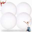 Karenhi 4 Pcs 72 Inch Giant Balloons Big Round Latex Jumbo Balloons Heavy Duty Inflatable Ball for Birthday Bridal Shower Party Decorations, Inflate with Air and Helium(White)