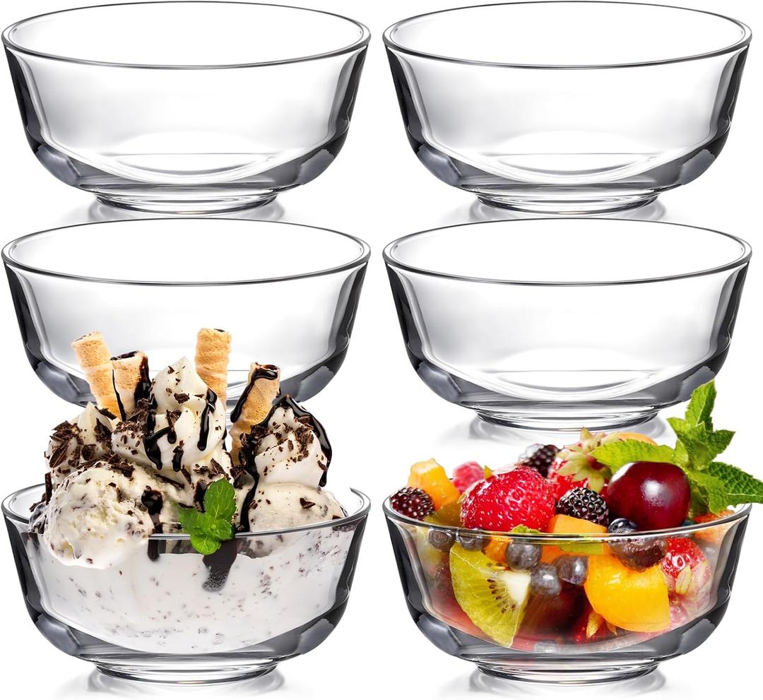 NUTRIUPS 4.5in Small Glass Bowl Set, Set of 6 Dessert Bowl - 8oz Small Prep Bowls for Kitchen, Clear Dipping Sauce Bowls for Eating