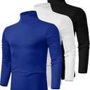 Ficerd 3 Pack Men's Turtleneck Shirts, Long Sleeve Cotton Pullover Sweaters Mock Neck Knitted T-Shirt Basic Slim Fit Tops