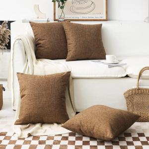 Home Brilliant Brown Throw Pillows Textured Burlap Decorative Throw Pillow Cover Lined Linen Cushion Case for Floor,  4 Pillow covers Brown 25"×26"