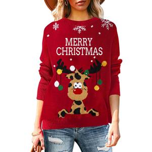 Pink Queen Women's Turtleneck Ugly Christmas Santa Snowflake Reindeer Knit Pullover Sweater Dress Red XL