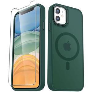 YENAPOON for iPhone 11 Case, Matte Magnetic Phone Case with, Compatible with Magsafe, Translucent Frosted Slim Shockproof Protective Cover for iPhone 11 6.1 inch, Dark Green (No Screen Protector)
