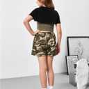 GORGLITTER Girl's Summer Outfits 3 Piece Ribbed Knit Tank Top Short Sleeve Crop T Shirt Camo Shorts Sets Size 8-12 Black and Green 11Y
